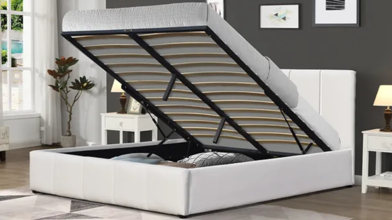 Frankfurt Lift Top Storage Bed Queen White Faux Leather